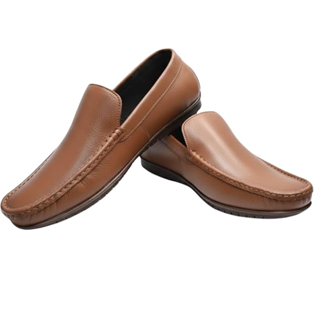 Men’s Tan Synthetic Leather Slip On Lining Soft Cushion Insole Anti Slip TPR Sole Loafer Shoes