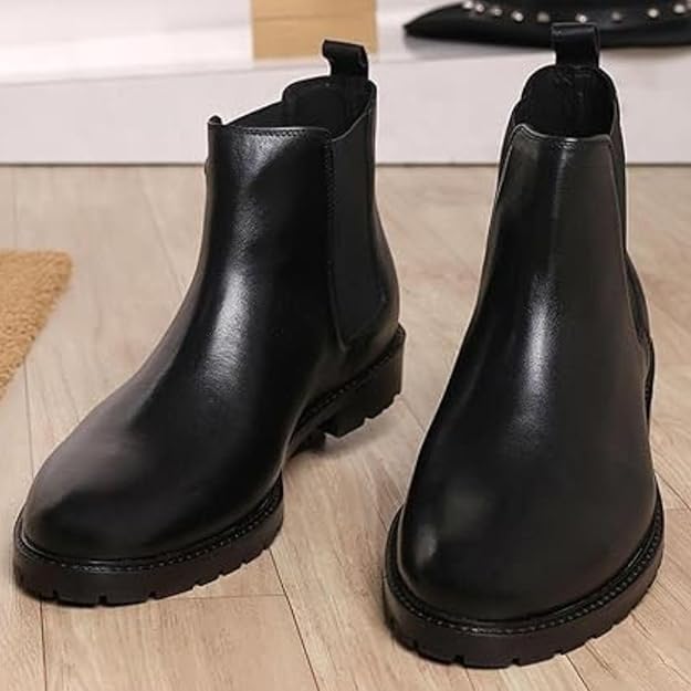 Men's Round Toe Pull On Elastic Side Genuine Leather Upper Chelsea Boot Cushioned Insole